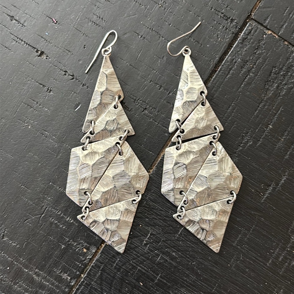 Geometric Silver Dangle Statement Articulated Ham… - image 5